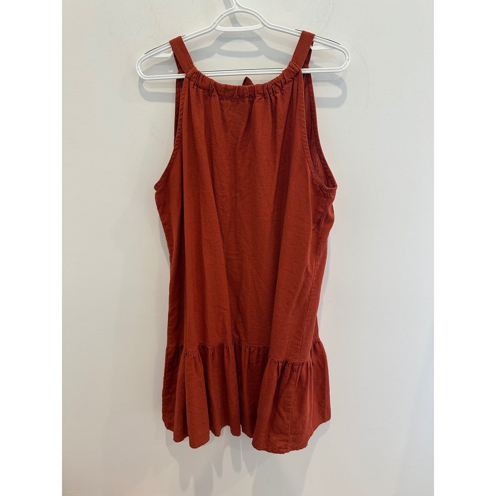 Single Thread Rust Orange Linen Blend Ruffle Hem Halter Mini Dress Womens XL